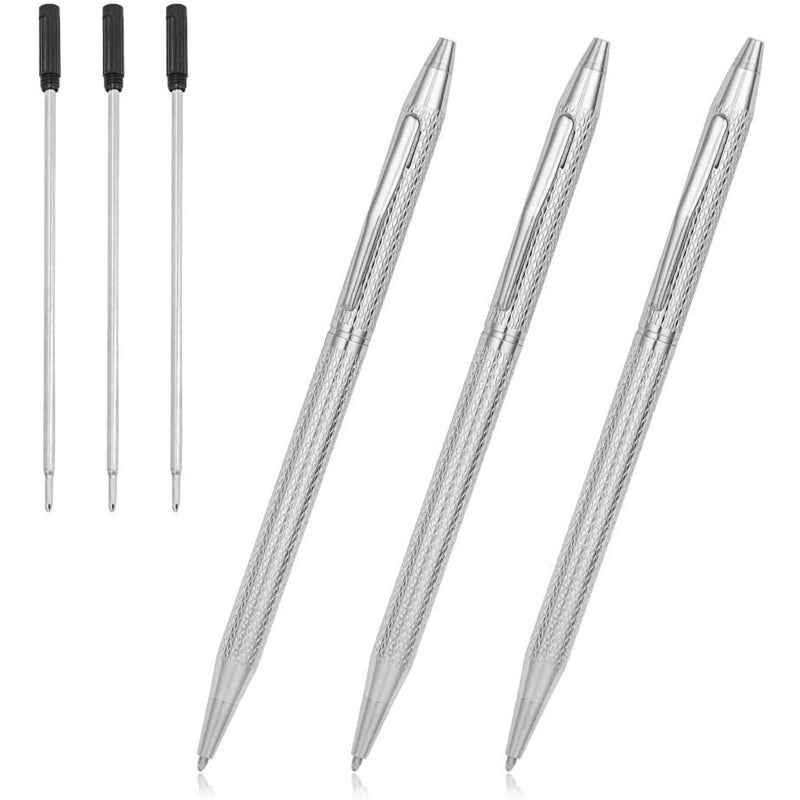 Cambond Ballpoint Pens Fancy Pens - Wedding Guest Book Metal Pen Uniform Christmas Gift Sliver Pen Black Ink 1.0mm Medium Point, 3 Pens with 3 Refills (Silver) - Image 1